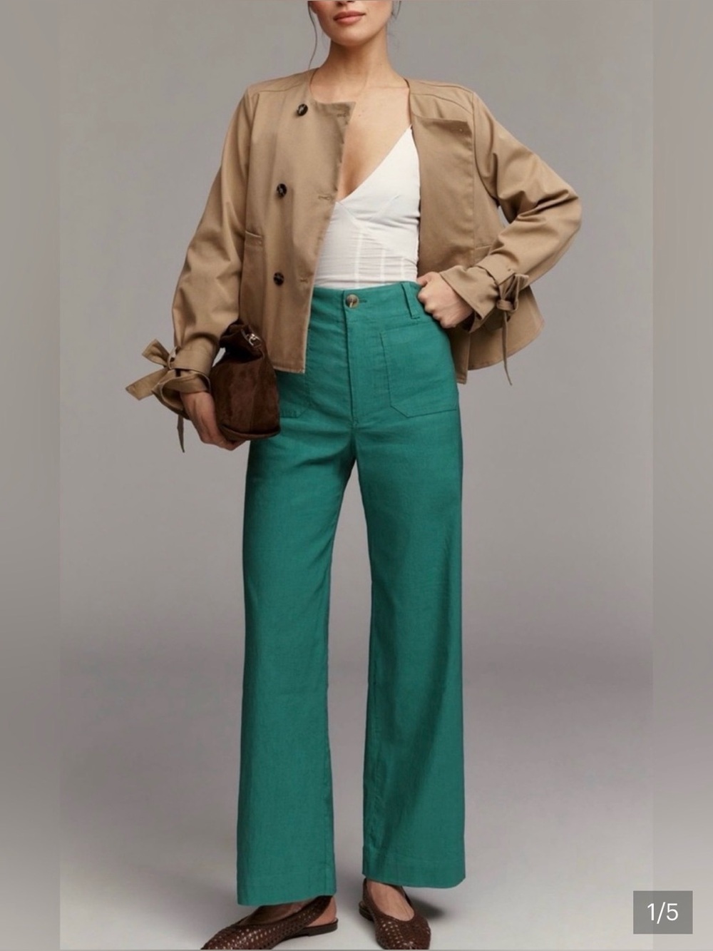 Maeve Colette Linen Blend Stretch High-Rise Wide-Leg Full Length Pants 29 TALL